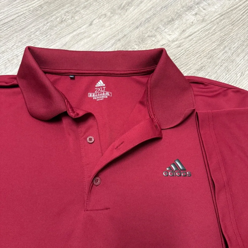 Adidas Mens Primegreen Polo Shirt 2XLT Burgundy Red‎ Short Sleeve Performance